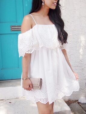ASOS White Off-Shoulder Eyelet Mini Dress